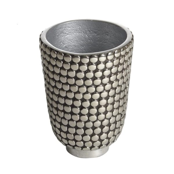 Vas - Ljushållare - Dekoration - Vas till blommor - Hög ljushållare - Silvrig vas - nitad vas - vas för snittblommor - rockig vas - cool vas