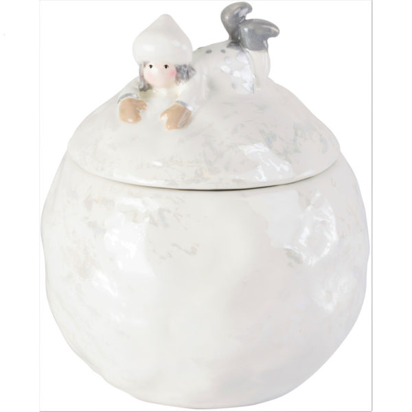 snöboll - snögömma - burkmedlock - prydnad - burk - jul - vit - snö - dekoration