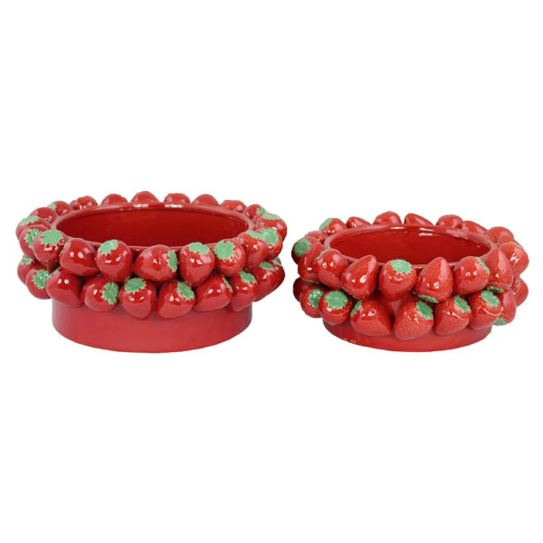 222386-87 - jordgubbar - jordgubbe - krukor - låg - grön - röd - sommar - 27x11cm - present - inredning