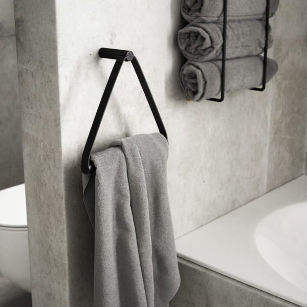 EK-THA018 - handdukshängare - badrummet - svart - stål - läder