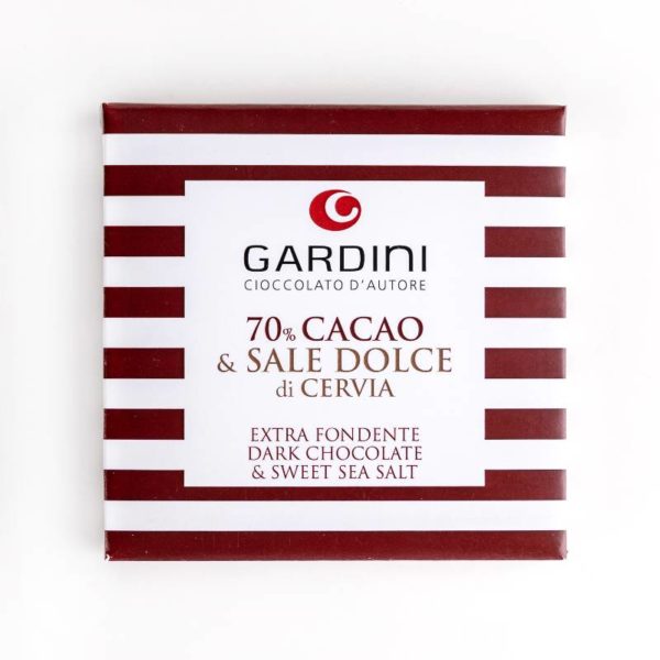 Mörk choklad - med 70% cacao & med en smula milt havssalt från Cervia - välbalanserad choklad - Gardini - Beriksson - kamixa.se - njut av livet - presenttips - lagom stor - 8015855002293 - 50 gram - GAR114