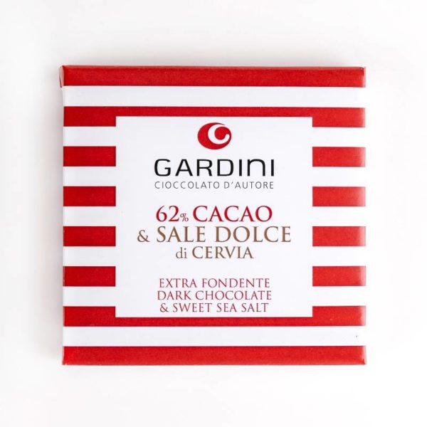 Mörk choklad - med 62% cacao & med en smula milt havssalt från cervia - välbalanserad choklad - Gardini - Beriksson - kamixa.se - njut av livet - presenttips - lagom stor - GAR113