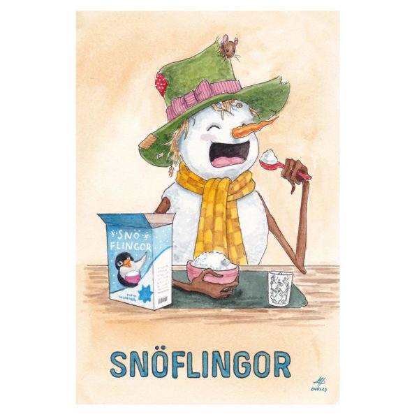 110JUL - Snöflingor - julkort - kamixa.se - bokstavligt målat - julafton - snögubbe - frukost - rolig - söt - gåva - papper