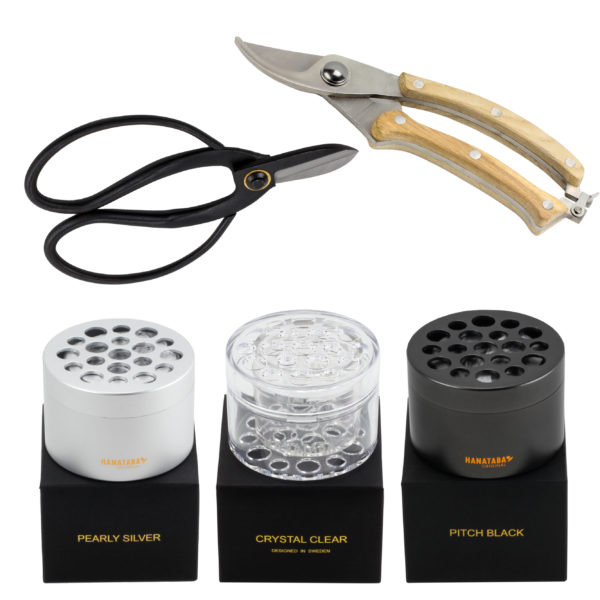 Produktpaket - Paketpris - Hanataba - Sekatör - Trädgårdssax - Buketthållare - Pearly Silver - Crystal Clear - Pitch Black