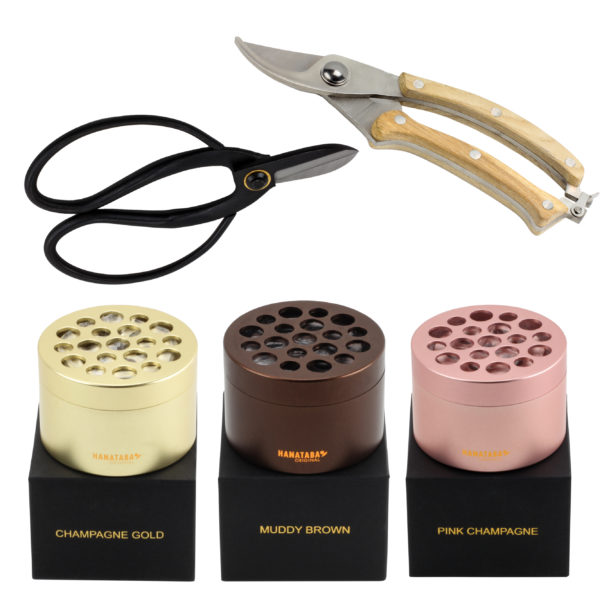 Produktpaket - Paketpris - Hanataba - Sekatör - Trädgårdssax - Buketthållare - Pink Champagne - Champagne gold - Muddy Brown