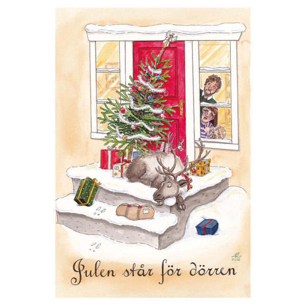 18JUL - vykort - julkort - roligt - söt - ren - familj - julklappar - maria - bokstavligt målat