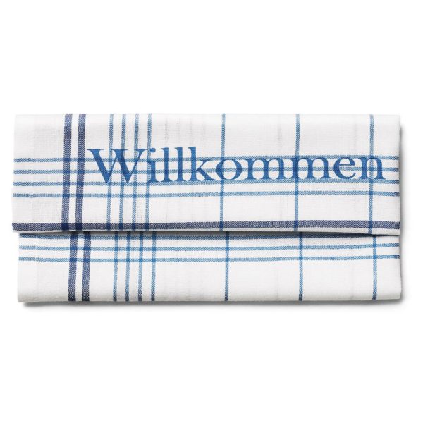 Tygservetter "Välkommen" med blå text på 6 språk - Bild 5